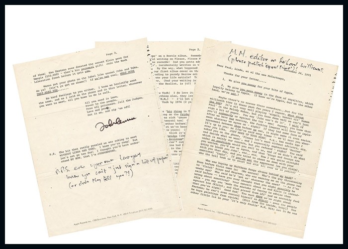 Scathing John Lennon Letter To Paul McCartney Up For Auction